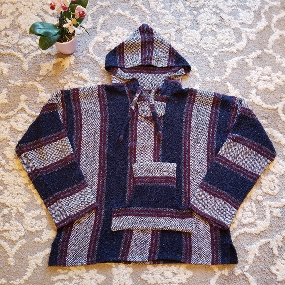 Tops - Drug Rug Baja Hoodie Poncho Blue